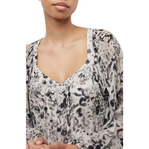 AllSaints Sanina Waktu Long Sleeve Mini Dress V-Neck Animal Print Size 2 NEW - Picture 3 of 11